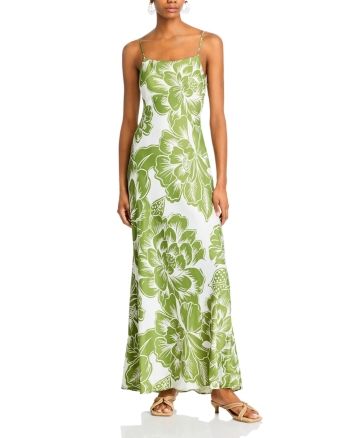 Farm Rio Chita Woodcut Green Maxi Dress - Exclusive - Green/White