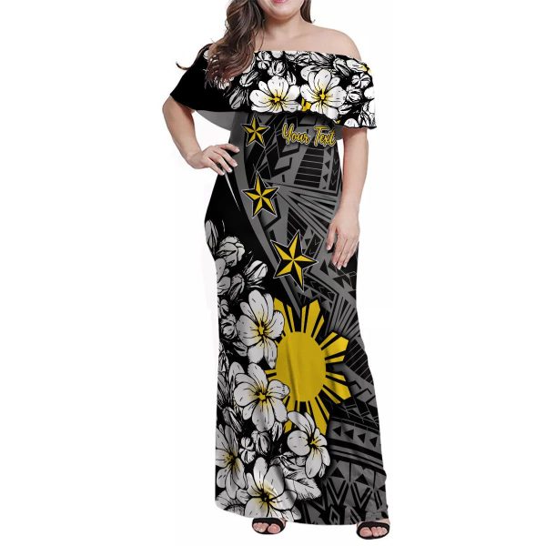 Philippines Sampaguita Personalised Family Matching Off Shoulder Maxi Dress and Hawaiian Shirt Women's Day LT7 - Mom's Dress / 5XL / Black