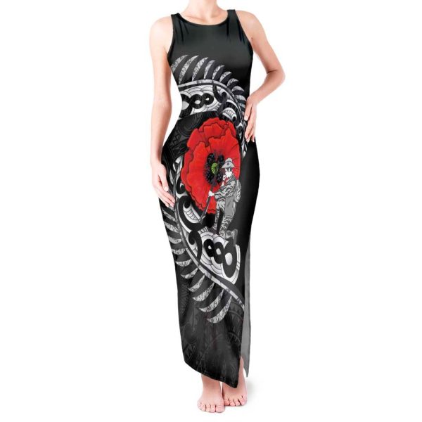 ANZAC Day Aotearoa Silver Fern Maori Personalised Tank Maxi Dress LT9 - Women / 4XL / Black