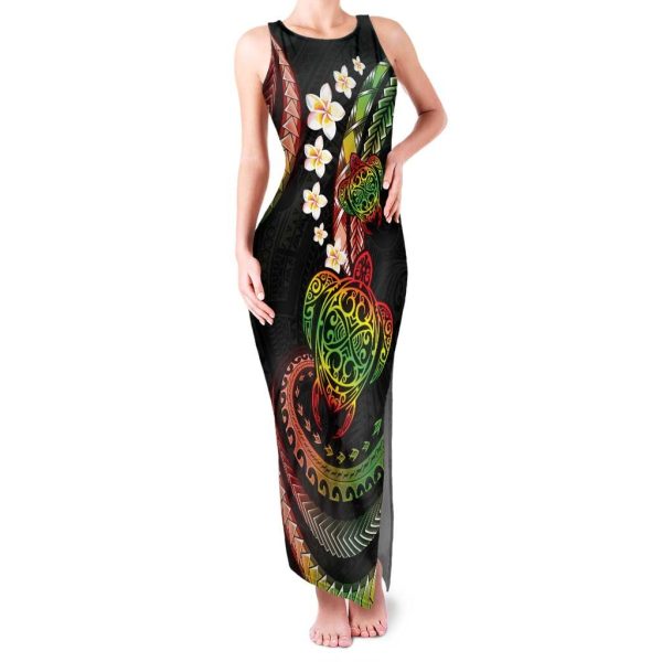 Hawaii Turtles Plumeria Family Matching Tank Maxi Dress and Hawaiian Shirt Reggae Polynesian Pattern LT01 - Mom's Dress / 2XL / Reggae