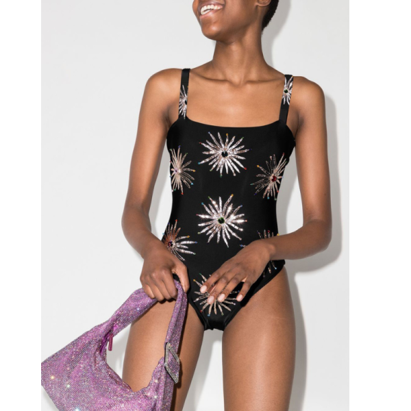 Paillettes Printed One Piece Swimsuit and Sarong Flaxmaker One piece-Only swimsuit-L