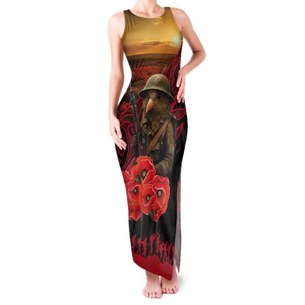 Maori Kiwi Soldier Fern Tattoo ANZAC Day Tank Maxi Dress Lest We Forget LT9 - Women / 4XL / Black