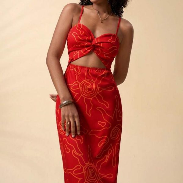 Red Resort Cutout Dress Nwt | Color: Red/White | Size: M