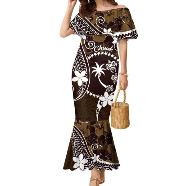 FSM Chuuk Family Matching Mermaid Dress and Hawaiian Shirt Turtle Tropical Flowers Polynesian - Brown LT14 - Son's Shirt / 4 / Brown
