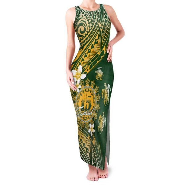 Cook Islands 15 Finest Tank Maxi Dress Plumeria Polynesian Turtle LT05 - Women / M / Green