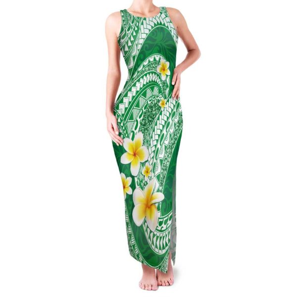 Plumeria Polynesian Green Glitter Pattern Tank Maxi Dress LT01 - Women / 2XL / Green