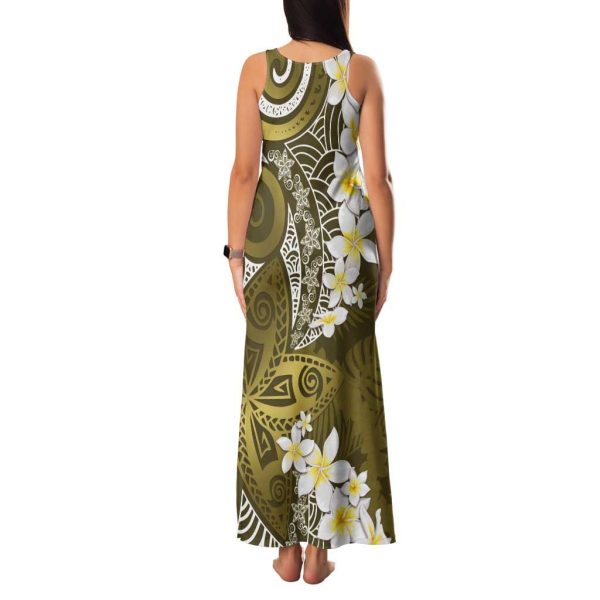 Gold Polynesian Tribal Frangipani Tropical Vibe Tank Maxi Dress LT14 - Women / 2XL / Gold