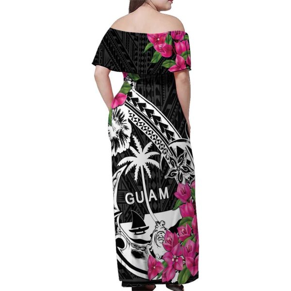 Guam Chamorro Family Matching Off Shoulder Maxi Dress and Hawaiian Shirt Bougainvillea Black Polynesian Tribal Pattern LT05 - Son's Shirt / 16 / Black