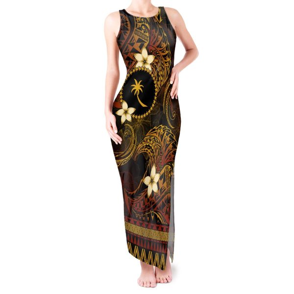 FSM Chuuk State Tank Maxi Dress Tribal Pattern Gold Version LT01 - Women / L / Gold