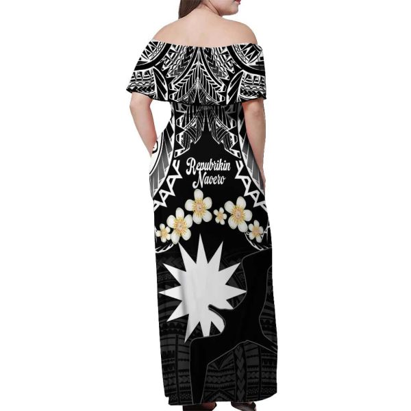 Ekamowir Omo Nauru Off Shoulder Maxi Dress Naoero Twelve-pointed Star Polynesian Tattoo LT14 - Women / M / Black