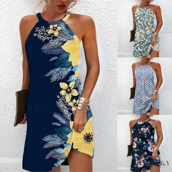 Lasaky - Loose-Fit Sleeveless Round Neck Printed Midi Dress - A, 2XL