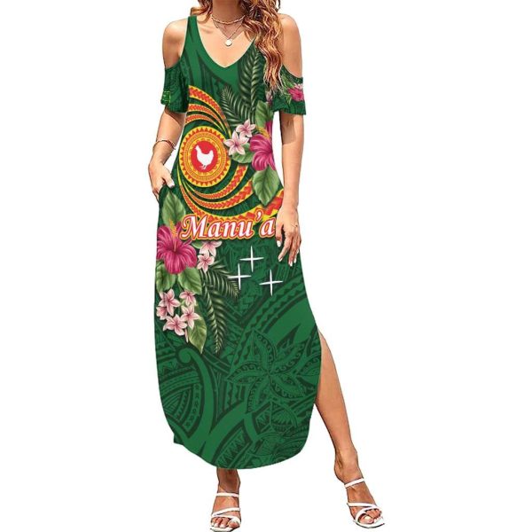 Personalised Manuʻa Islands Summer Maxi Dress Polynesian Art Tattoo Style and Tropical Plants LT03 - Women / 2XL / Green