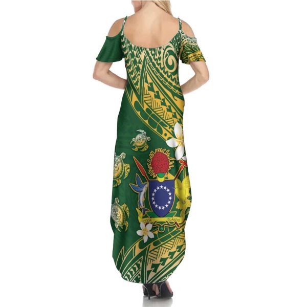 Cook Islands 15 Finest Family Matching Summer Maxi Dress and Hawaiian Shirt Plumeria Polynesian Turtle LT05 - Daughter's Dress / 14 / Green