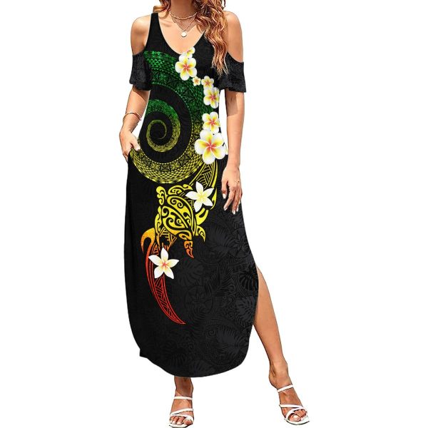 Polynesian Spiral Tribal Tattoo Summer Maxi Dress Reggae Color LT03 - Women / 4XL / Reggae