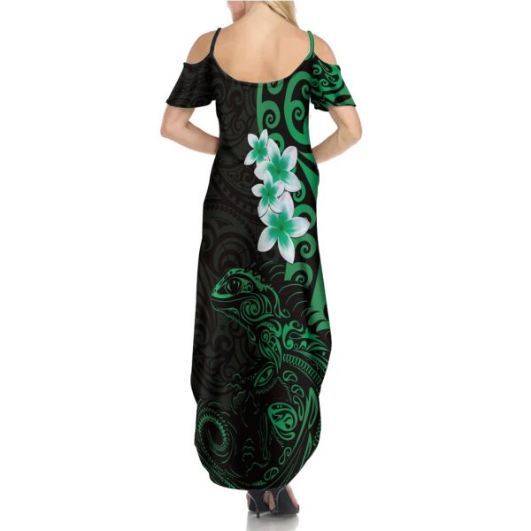New Zealand Tuatara Plumeria Summer Maxi Dress Maori Green Koru Tribal Tattoo LT01 - Women / 4XL / Green