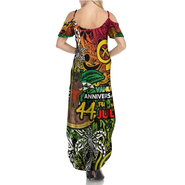 Personalised Vanuatu 44th Independence Anniversary Summer Maxi Dress Melanesian Pattern Reggae DT02 - Women / 4XL / Yellow