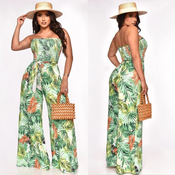 Tute tubolari sexy Pagliaccetti interi 2023 Abiti estivi per le vacanze da donna Tuta elegante aderente con gamba larga senza maniche - Green / S