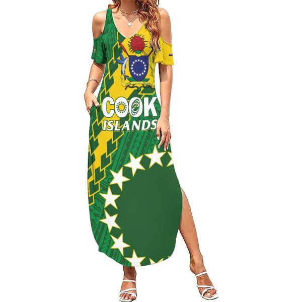 Custom Cook Islands Rugby Kukis Summer Maxi Dress Circle Stars LT01 - Women / 2XL / Green