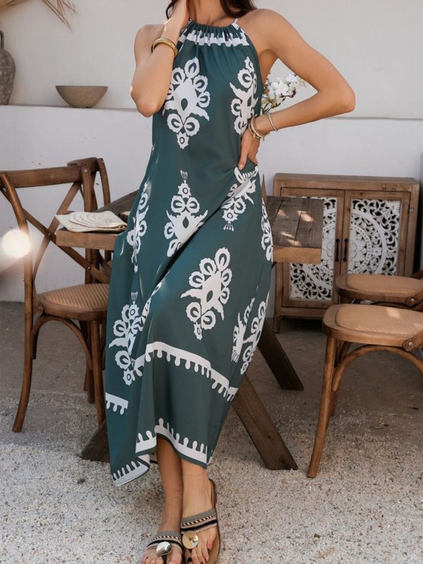 Hazel Blues® |  Devine Grecian Neck Printed Maxi Dress - French Blue / XL