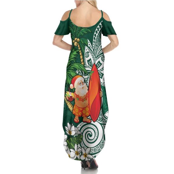 Polynesian Summer Maxi Dress Tropical Santa - Plumeria Green Vintage LT7 - Women / 2XL / Green