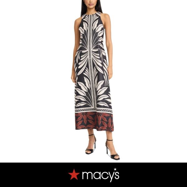 Donna Morgan Women's Halter Border-Print Maxi Dress - Black/rust