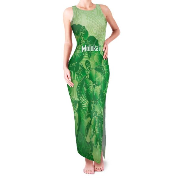 Aloha Hawaii Molokai Island Tank Maxi Dress Hibiscus Tribal Honu Hawaiian Tattoo Green LT14 - Women / 3XL / Green