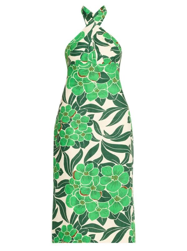 Cara Cara Perla Printed Halter-neck Midi Dress - Palm Beach Green