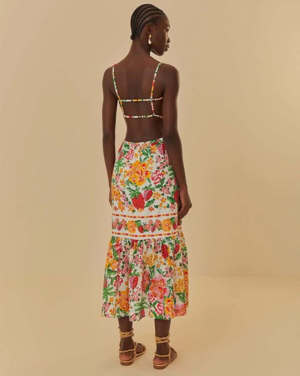 White Floral Sketch Midi Dress - L