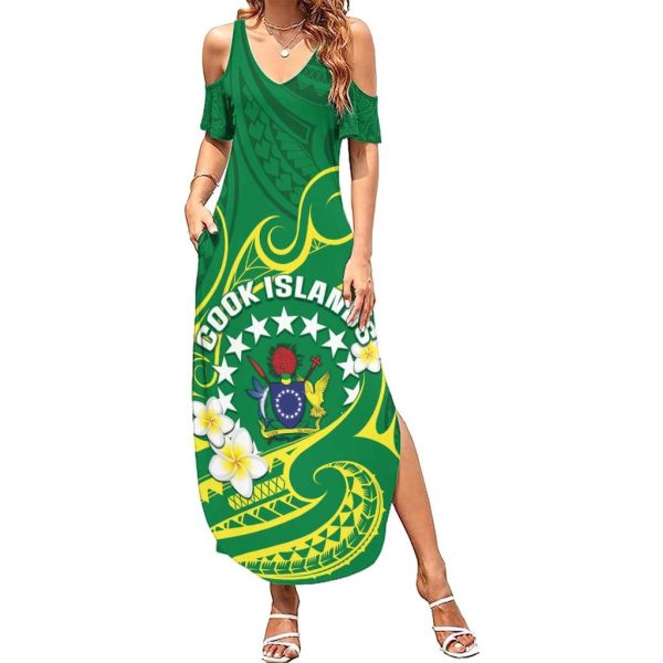Cook Islands Happy Constitution Day Family Matching Summer Maxi Dress and Hawaiian Shirt Pattern Tribal Art LT05 - Mom's Dress / L / Green