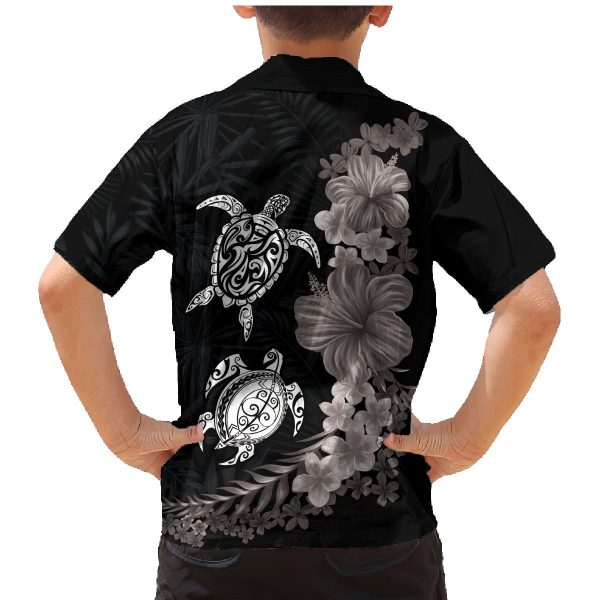 Hawaiian Flower and Tribal Turtle Family Matching Mermaid Dress and Hawaiian Shirt Grayscale Mode LT03 - Son's Shirt / 2 / Black