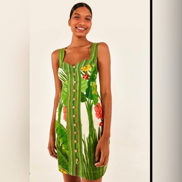 Farm Rio Dresses | Farm Rio Fresh Forest Scarf Mini Dress | Color: Green/White | Size: Xs