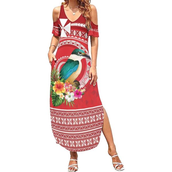 Wallis et Futuna Kingfisher Summer Maxi Dress Polynesian Tropical Flowers LT9 - Women / XL / Red