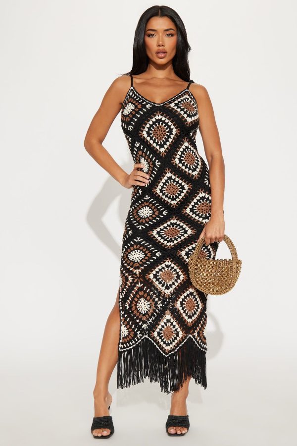 Women's All Inclusive Crochet Maxi Dress in Black/Combo Size Small
