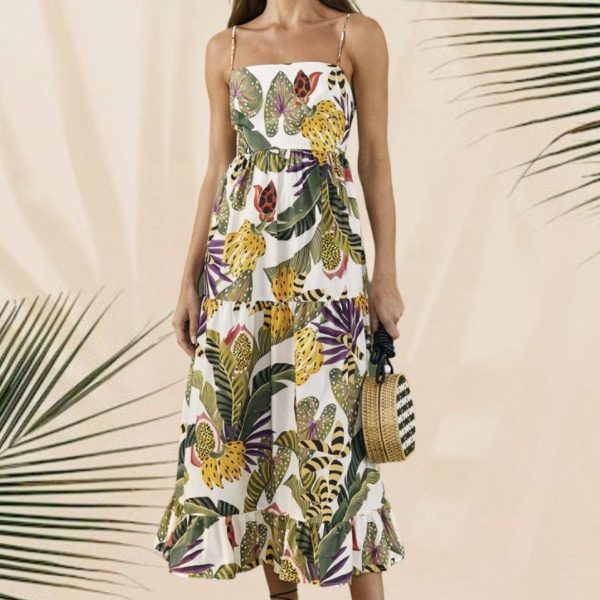 Farm Rio Dresses | Farm Rio 100% Cotton Poplin Forest Maxi Dress Pockets Banana Tropical Fun Xs | Color: Green/White | Size: Xs