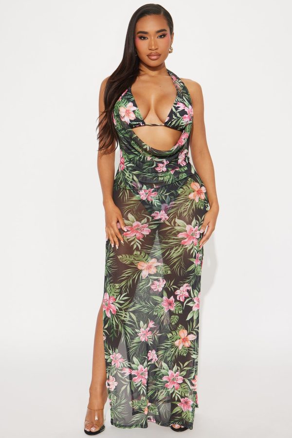 Women's Vacations In Tulum 3 Piece Sunsuit Set in Black/Combo Size Large