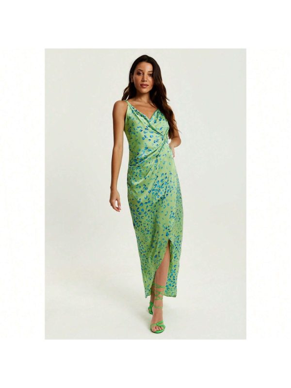 Womens Maxi Dress With Sleeveless Design In Mint And Blue Animal Print - Liquorish