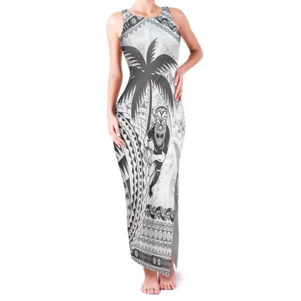 Custom Fiji Black Fern Family Matching Tank Maxi Dress and Hawaiian Shirt Maori Warroir with Fijian Masi Pattern LT9 - Mom's Dress / 2XL / White