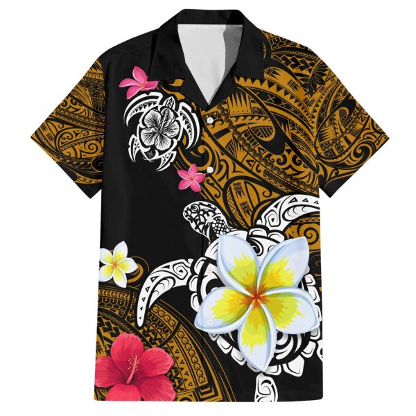 Hawaii Turtle and Tropical Flower Hawaiian Shirt Polynesian Pattern LT03 - Adult / S / Black