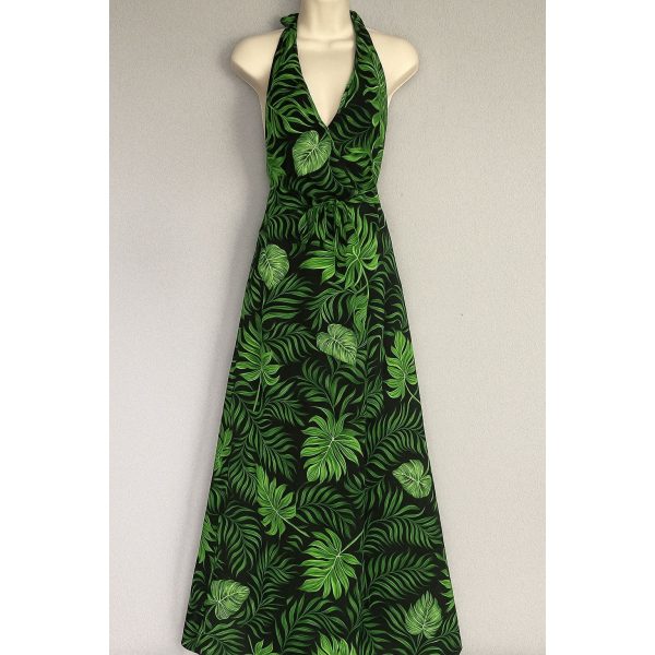 Shein Dresses | Shein Green Tropical Halter Maxi Dress M Leaf Print Sleeveless Boho Resort Vibe | Color: Green | Size: M