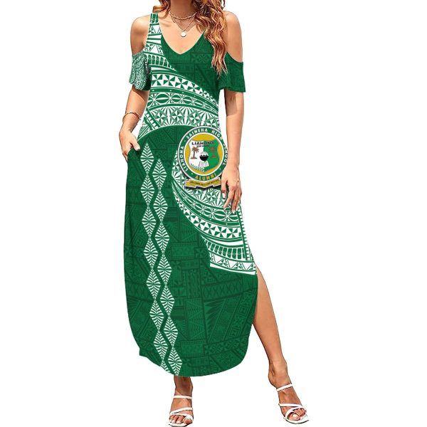 Tonga Lahaina High School Summer Maxi Dress Traditional Ngatu and Polynesian Pattern LT03 - Women / 2XL / Green