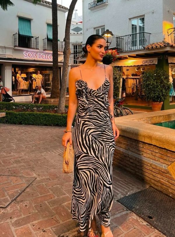 Hits Style ZARA RUFFLED LONG ANIMAL ZEBRA PRINT DRESS SZ. XS, S, M | 8474/470/037 NWT 2025