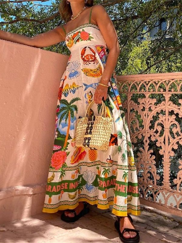 Women's Long Dress Maxi Dress Casual Dress Summer Dress Slip Dress Fashion Outdoor Holiday Date Regular Fit Tree Sleeveless Spaghetti Strap Green Summer Spring 2025 - $26.99