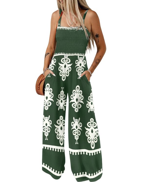 Bsubseach Women Boho Jumpsuits Sleeveless Floral Print High Waist Wide Leg Overalls with Pocket 2025 Summer Vacation Outfits