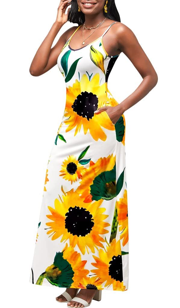 SheKiss 2025 Women's Casual Summer Floral Long Maxi Dresses Floor Length Sleeveless Plus Size Sundresses