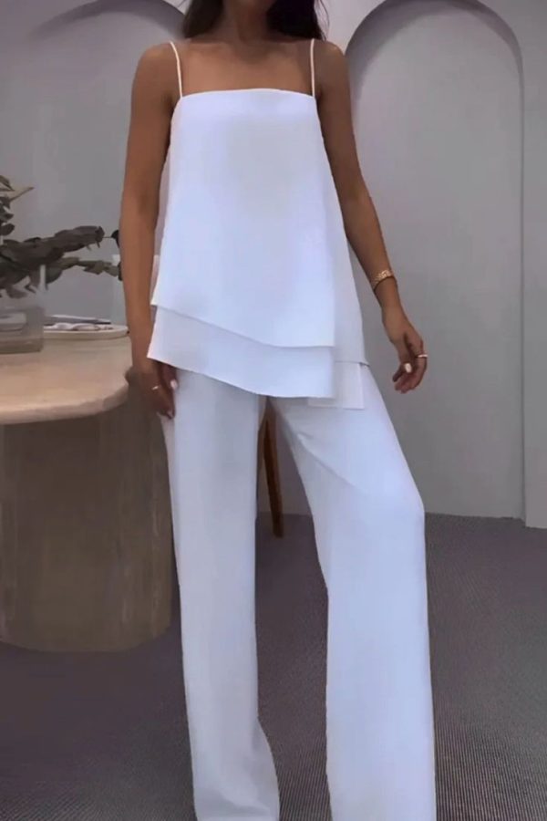 Casual Daily Solid Color Irregular Flounce Square Neck Sleeveless Two Pieces