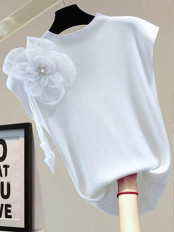 Women's Elegant 3D Flower Decorated T-Shirt, Summer