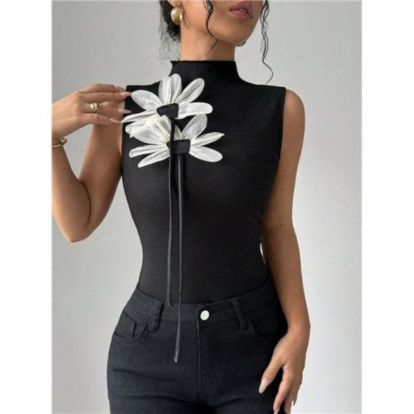 Varit Boutique Tops | Women's Tight-Fitting Sexy 3d Mesh Floral Strap Camisole Top | Color: Black | Size: Various
