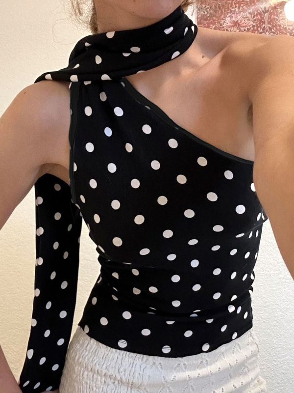 Cuteandpsycho One shourlder Sexy Polka Dot Tops Clubwear Slim Backless Korean Aesthetic Cloth for