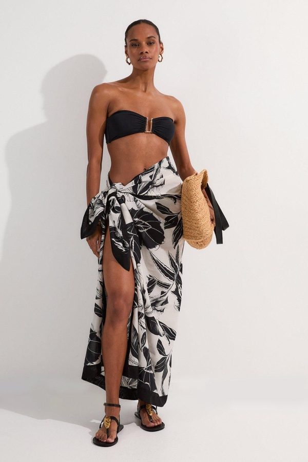 Palm Border Print Cotton Voile Sarong - Mono