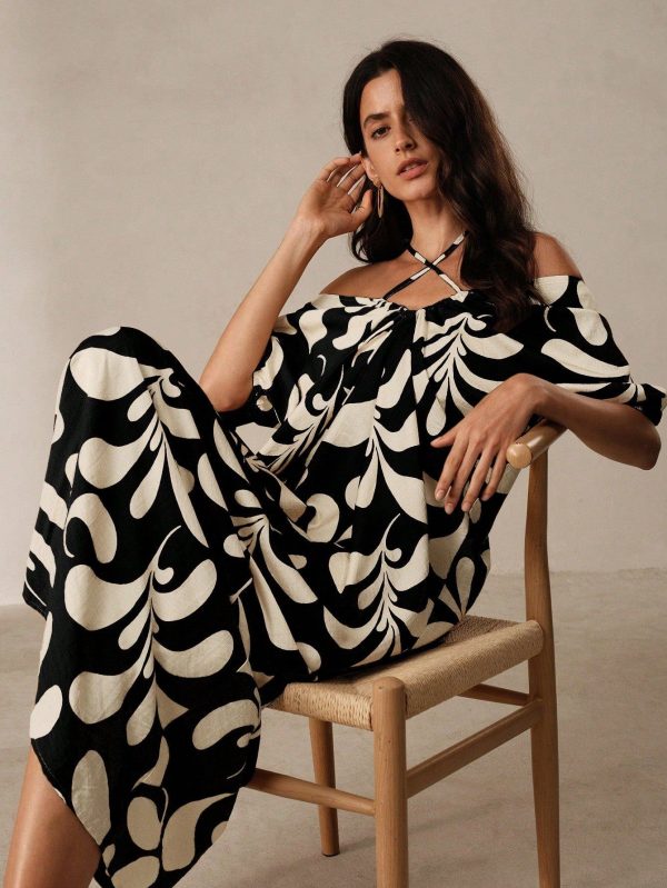 Chic Floral Puff Sleeve Halter Maxi Dress - Perfect for Holiday Beach Escapes - Green / S